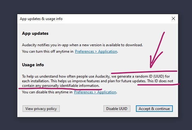 Audacity UUID example